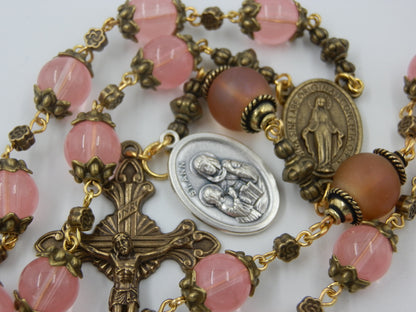 Large handcrafted St. Ann vintage style prayer chaplet. St. Anne Beads, Miraculous medal, Large vintage prayer beads, Pocket Rosaries beads.