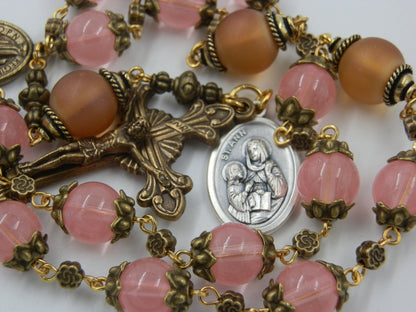 Large handcrafted St. Ann vintage style prayer chaplet. St. Anne Beads, Miraculous medal, Large vintage prayer beads, Pocket Rosaries beads.