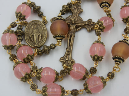 Large handcrafted St. Ann vintage style prayer chaplet. St. Anne Beads, Miraculous medal, Large vintage prayer beads, Pocket Rosaries beads.