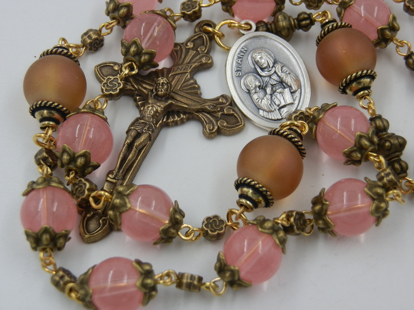 Large handcrafted St. Ann vintage style prayer chaplet. St. Anne Beads, Miraculous medal, Large vintage prayer beads, Pocket Rosaries beads.