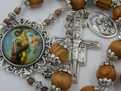 Large Heirloom St Francis Of Assisi wooden prayer Chaplet, St. Francis Crucifix, Vintage rosary, The Blessing Of St. Francis Crucifix.