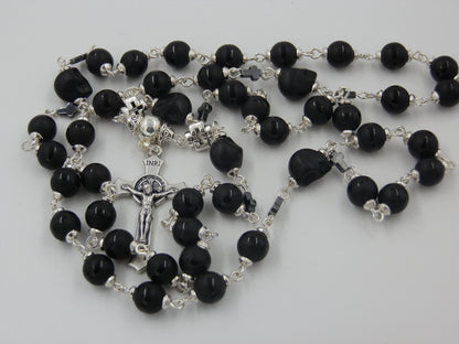 Onyx Chaplet for the Dead, Rosary Prayer Chaplet, St. Benedict Crucifix, Momento Mori beads, travel Rosaries, Wedding gift, Prayer Rosaries,