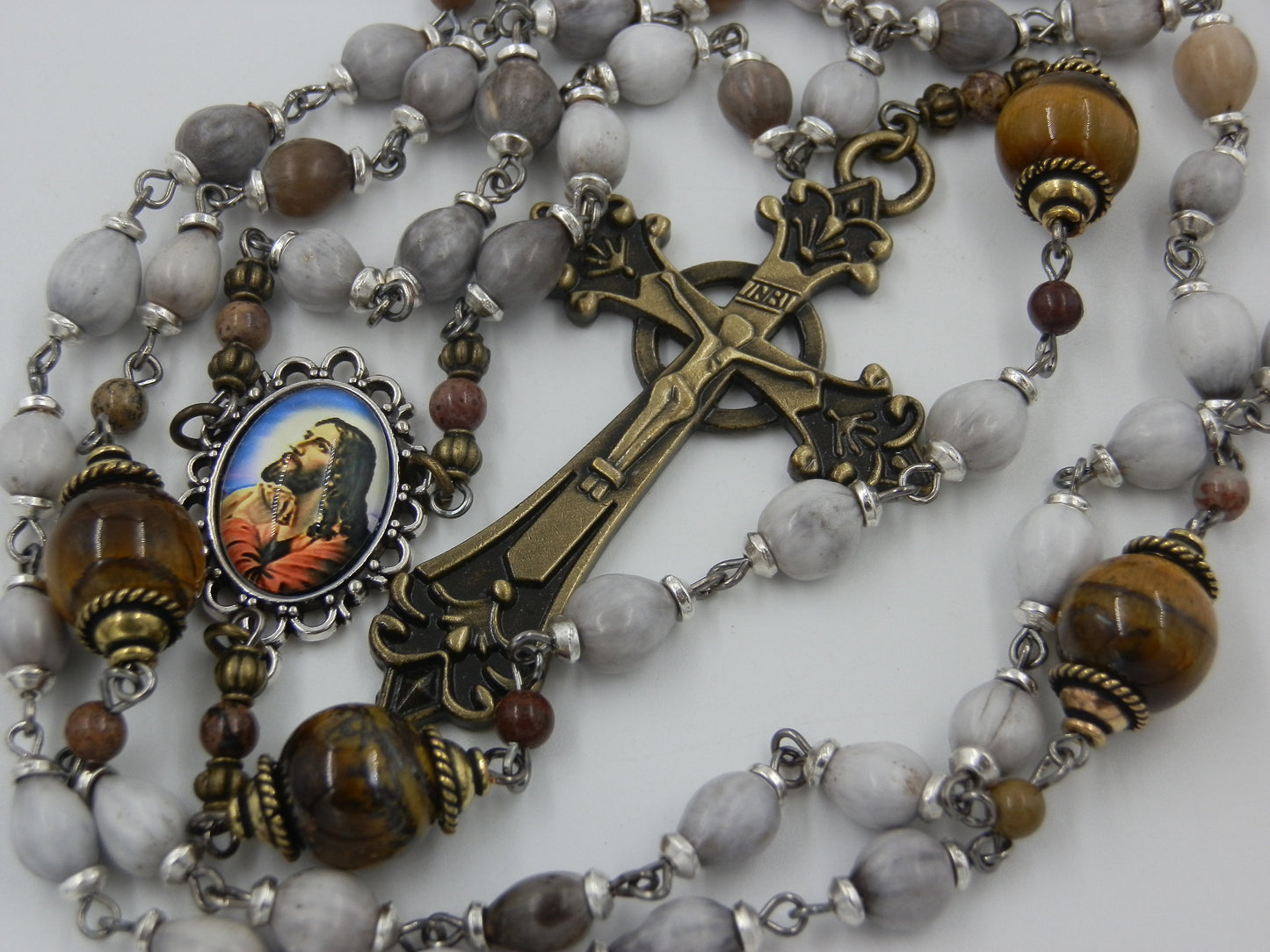 The Agony in the Garden Rosary beads, Job's tear's Rosary beads, Rosaries, Gemstone Rosaries, Brass Crucifix, Patron Saint Prayer beads,