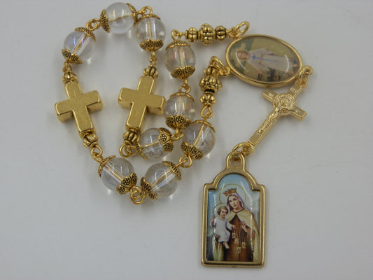 Our Lady of Mount Carmel prayer chaplet beads,  Holy Face prayer Beads, Veronica's veil Rosaries, Rosaries, Brown scapular travel beads.