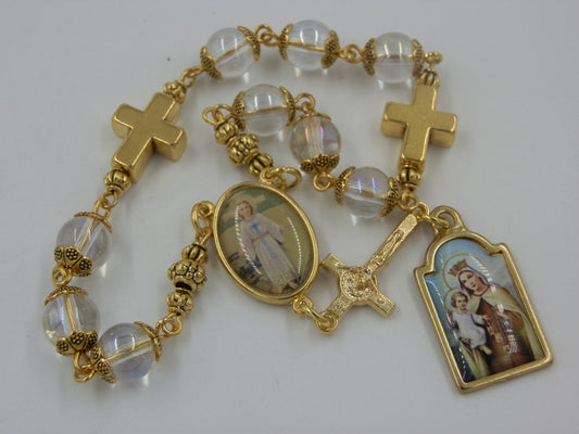 Our Lady of Mount Carmel prayer chaplet beads,  Holy Face prayer Beads, Veronica's veil Rosaries, Rosaries, Brown scapular travel beads.
