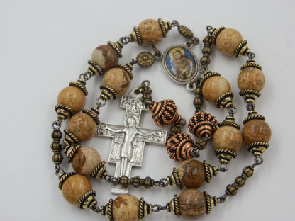 Gemstone Saint Francis of Assisi prayer beads, Assisi Crucifix, Gemstone rosaries, Gemstone Heirloom Rosaries, Men's Prayer Chaplet.