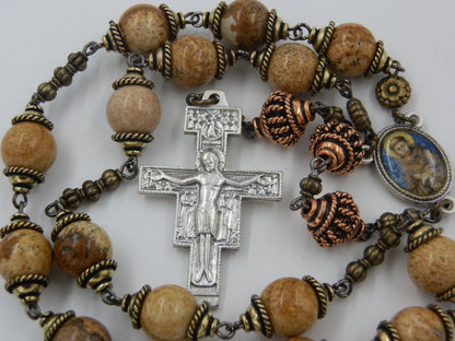 Gemstone Saint Francis of Assisi prayer beads, Assisi Crucifix, Gemstone rosaries, Gemstone Heirloom Rosaries, Men's Prayer Chaplet.