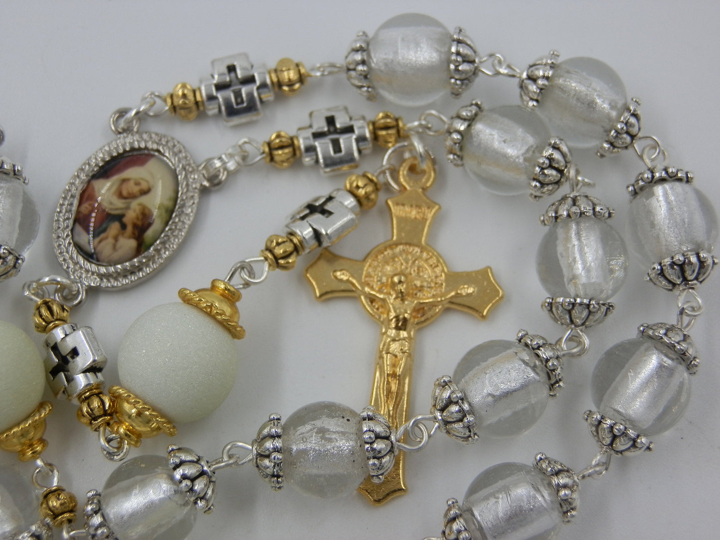 Stunning St. Ann prayer chaplet, Handcrafted glass beads, St. Benedict Crucifix, St. Anne Rosaries, Rosary beads, Heirloom Rosaries.