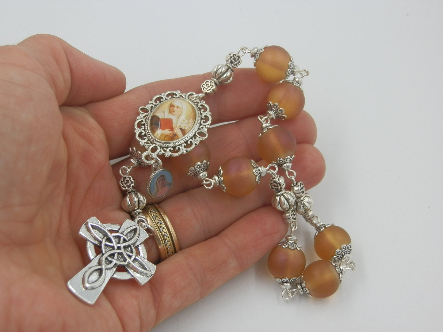 St. Catherine of Siena prayer chaplet, Saint Catherine prayer beads, Celtic Cross rosaries, Religious gifts, Patron Saints prayer Beads.