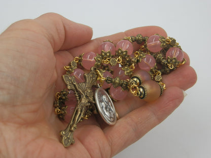 Large handcrafted St. Ann vintage style prayer chaplet. St. Anne Beads, Miraculous medal, Large vintage prayer beads, Pocket Rosaries beads.