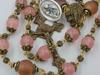 Large handcrafted St. Ann vintage style prayer chaplet. St. Anne Beads, Miraculous medal, Large vintage prayer beads, Pocket Rosaries beads.