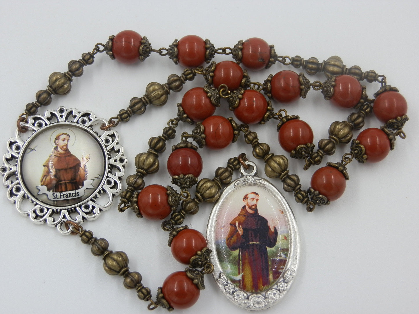 Large Heirloom Gemstone Saint Francis of Assisi prayer beads, Assisi beads, St. Francis medal, Heirloom Rosaries, Men's Prayer Chaplet.