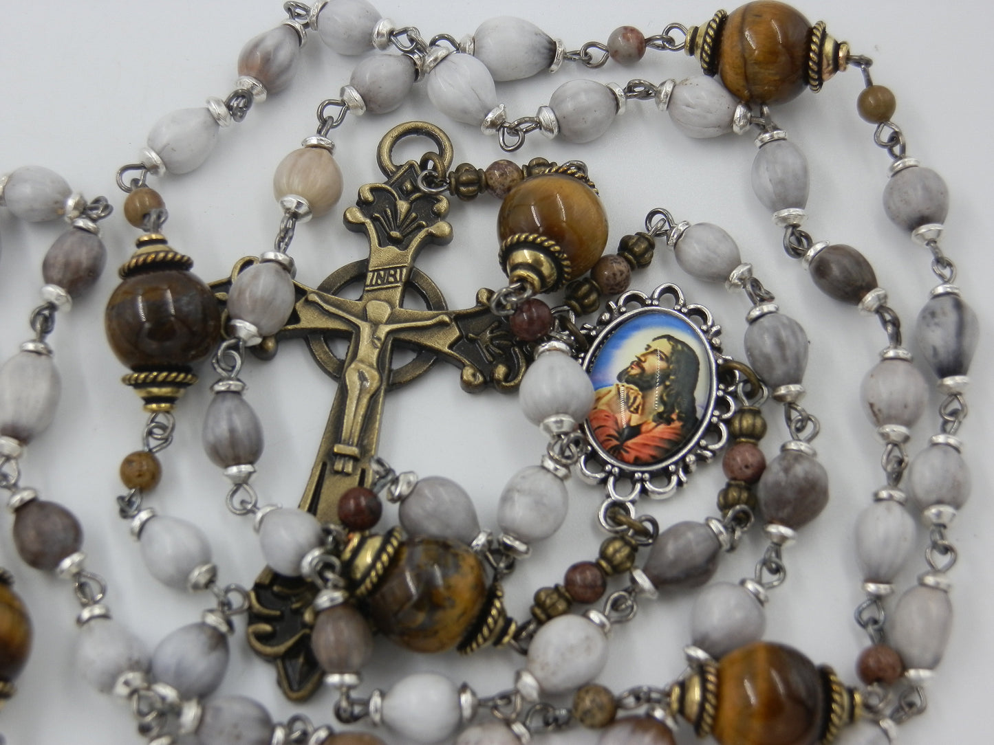 The Agony in the Garden Rosary beads, Job's tear's Rosary beads, Rosaries, Gemstone Rosaries, Brass Crucifix, Patron Saint Prayer beads,
