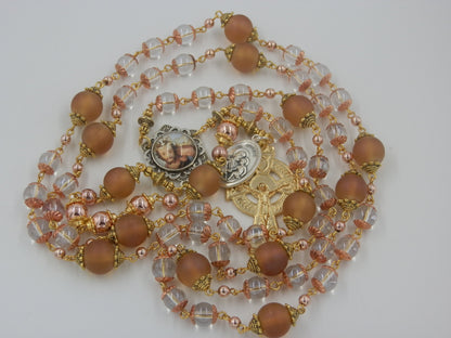 Saint Joseph RELIC prayer chaplet, Glass handcrafted prayer Beads, St. Joseph beads, Patron Saints medals, Rosaries, Heirloom Wedding gift