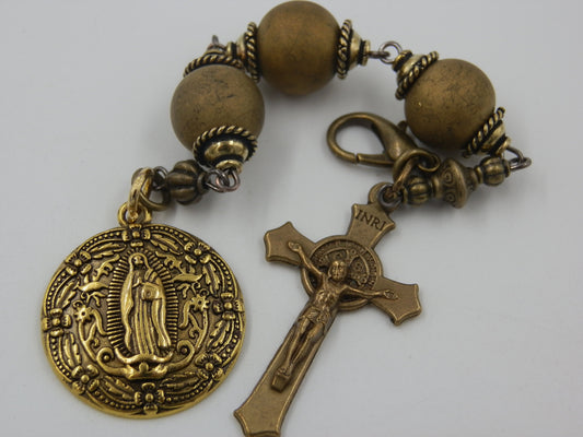 Vintage style Our Lady of Guadalupe prayer chaplet, Religious key fob, 3 Hail Mary prayer Chaplet, St. Benedict Crucifix, Rosaries.