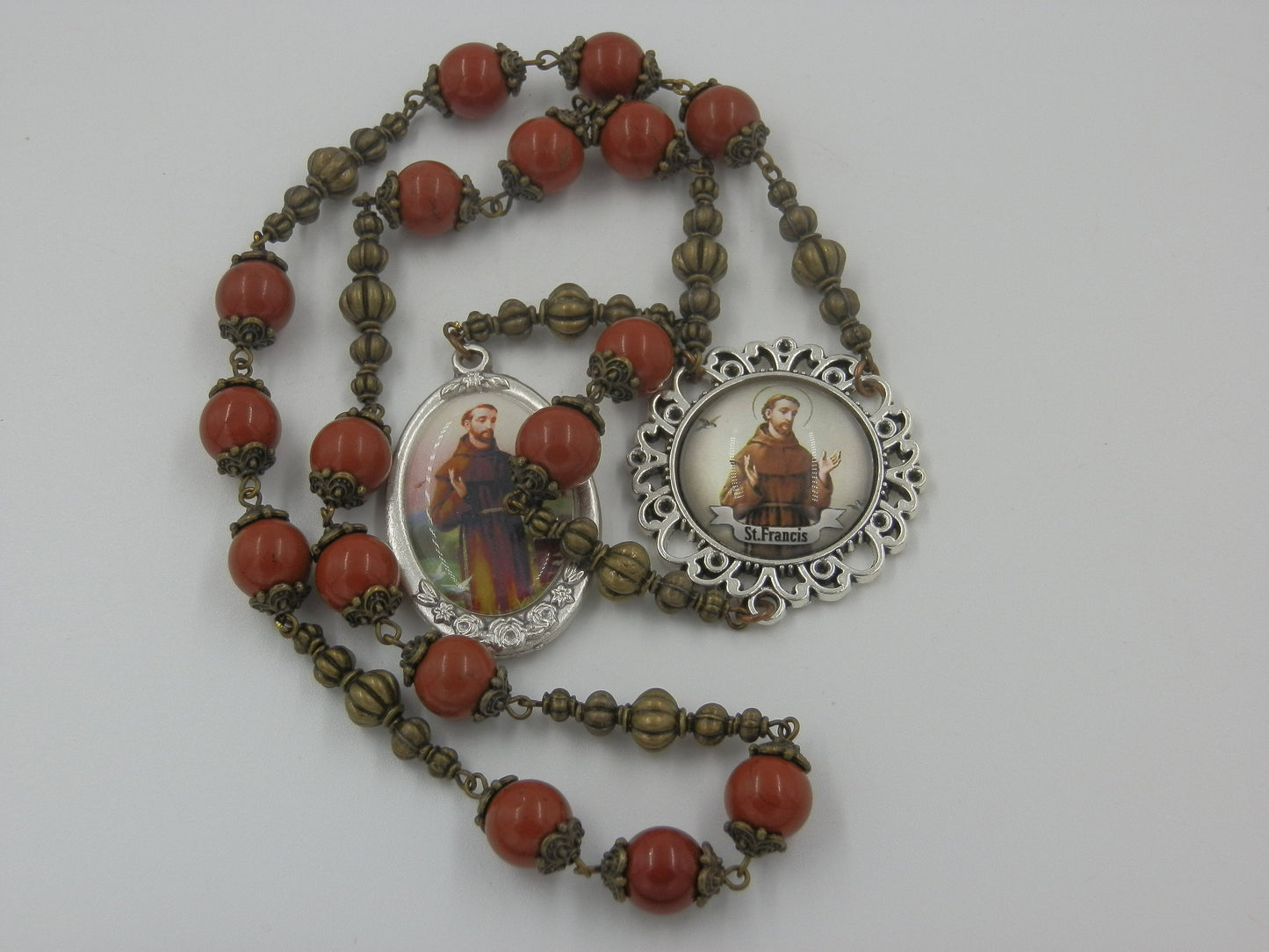 Large Heirloom Gemstone Saint Francis of Assisi prayer beads, Assisi beads, St. Francis medal, Heirloom Rosaries, Men's Prayer Chaplet.