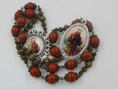 Large Heirloom Gemstone Saint Francis of Assisi prayer beads, Assisi beads, St. Francis medal, Heirloom Rosaries, Men's Prayer Chaplet.