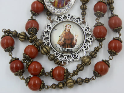 Large Heirloom Gemstone Saint Francis of Assisi prayer beads, Assisi beads, St. Francis medal, Heirloom Rosaries, Men's Prayer Chaplet.