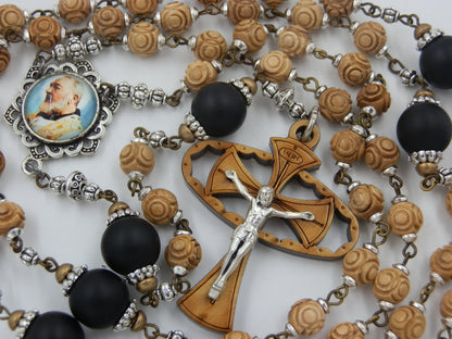 St. Padre Pio wooden handcrafted Rosaries, Wooden Rosary beads, Olive wood Crucifix, St. Pio Rosary beads, rosary beads, Men's Rosaries.