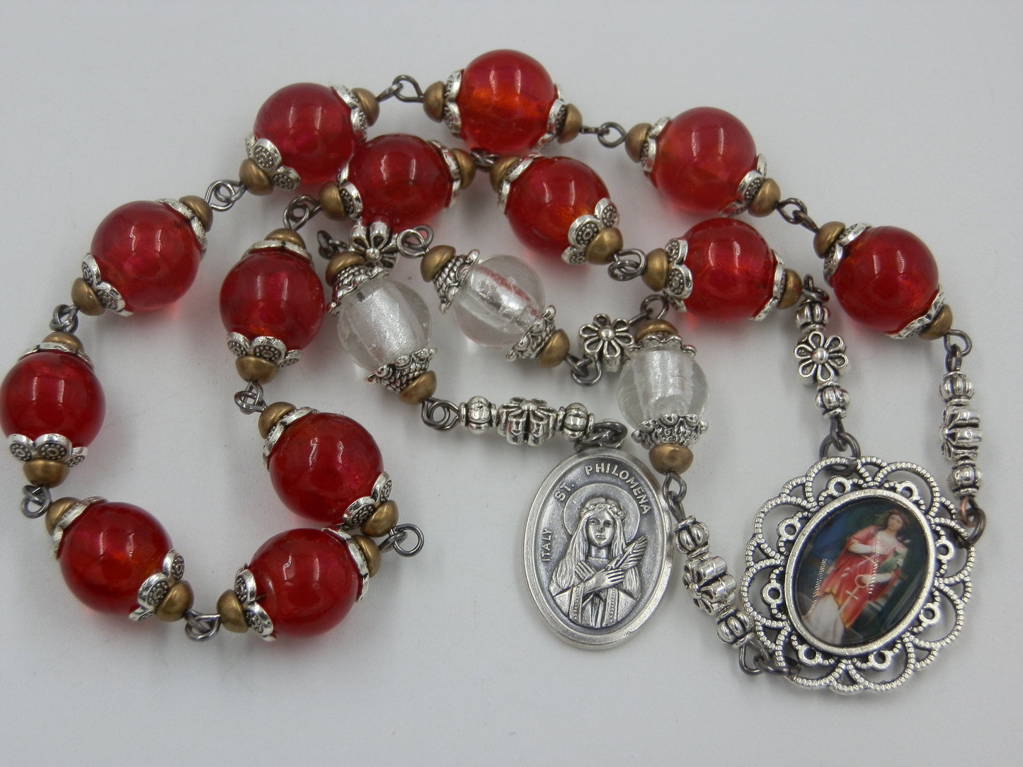 Large Heirloom St. Philomena prayer Chaplet, Religious prayer beads, chaplet prayer beads, Patron Saint of Children and lost causes.