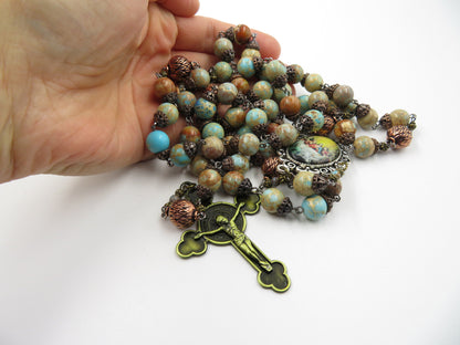 Vintage Last Supper gemstone Rosary beads, The Twelve apostles Rosary, Religious gift, Wedding Rosaries, Vintage style Men's rosary beads.