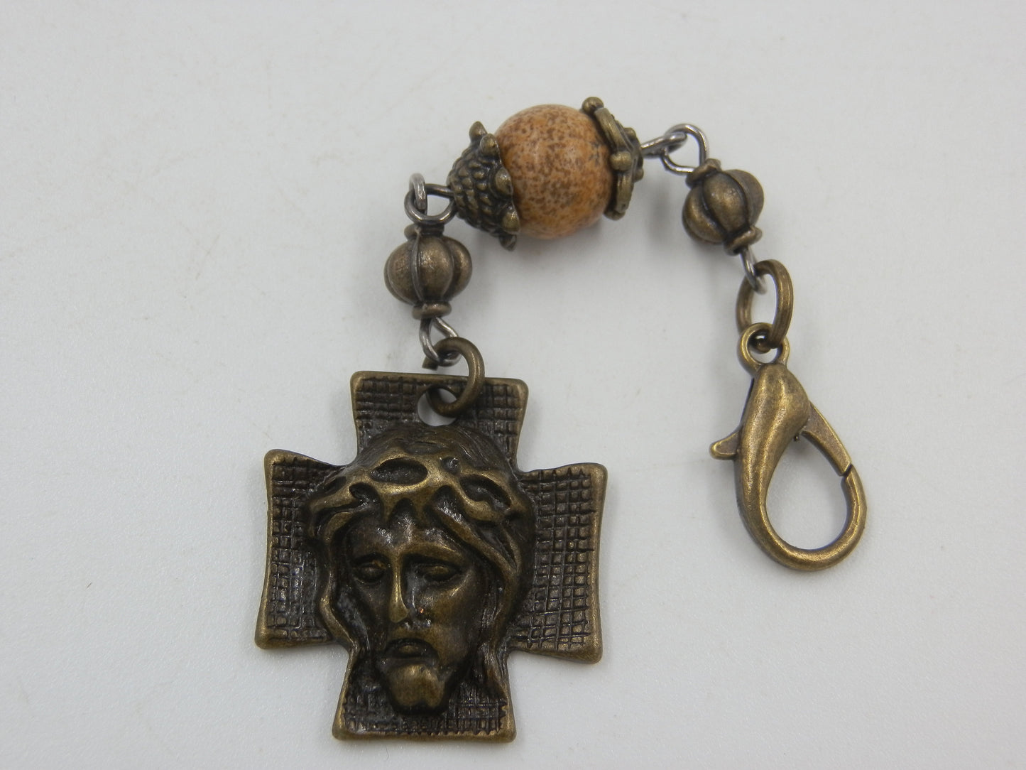 Crown of Thorns prayer beads, The Passion of Christ keychain,  Religious Medal, Religious Purse clip, Religious gift, Travel Cross.