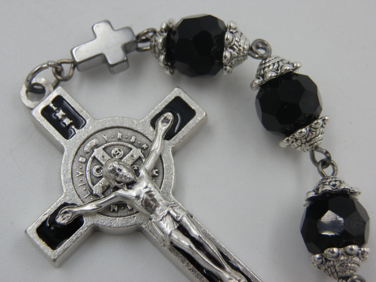 Saint Benedict Three Hail Mary prayer beads, Saints keychain, Religious Medal, Religious Purse clip, Religious gift, Travel Cross.