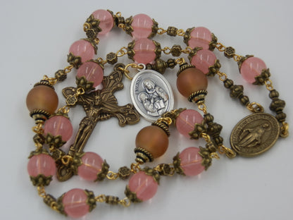 Large handcrafted St. Ann vintage style prayer chaplet. St. Anne Beads, Miraculous medal, Large vintage prayer beads, Pocket Rosaries beads.