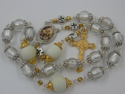 Stunning St. Ann prayer chaplet, Handcrafted glass beads, St. Benedict Crucifix, St. Anne Rosaries, Rosary beads, Heirloom Rosaries.