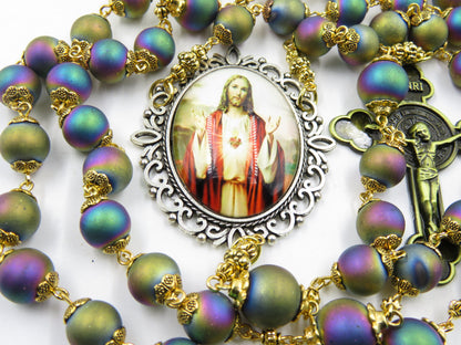 Large Antique style Handcrafted Rosary beads, Sacred Heart of Jesus Rosary, Spiritual gift, Rosary, Handmade Religious Gift, Rosary beads.