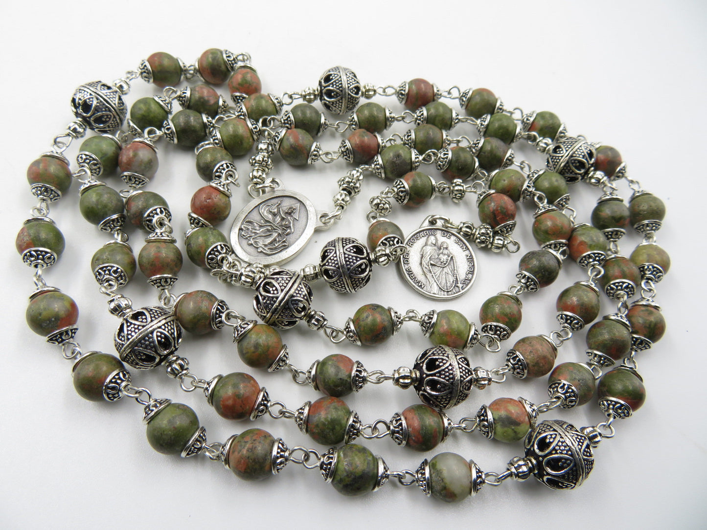 Large God The Father Chaplet Heirloom Gemstone Rosary beads, Our Lady of the Rosary medal, Gemstone Heirloom Rosaries, Men's Prayer Chaplet.