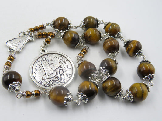 Large Chaplet to Our Lady of Fatima, Centenary Fatima medal 1917, Spiritual Prayer beads, Gemstone Rosary bead Chaplet, Mens prayer beads.