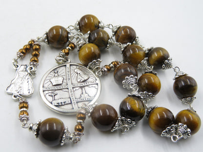 Large Chaplet to Our Lady of Fatima, Centenary Fatima medal 1917, Spiritual Prayer beads, Gemstone Rosary bead Chaplet, Mens prayer beads.