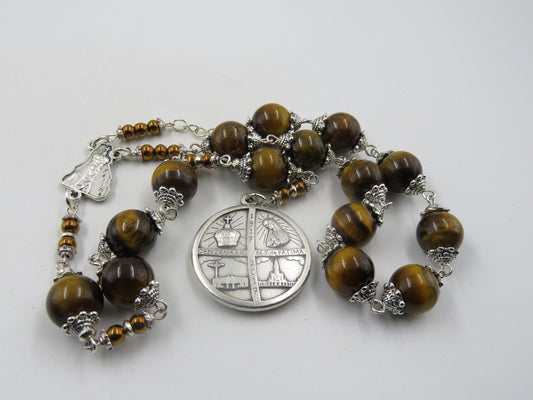 Large Chaplet to Our Lady of Fatima, Centenary Fatima medal 1917, Spiritual Prayer beads, Gemstone Rosary bead Chaplet, Mens prayer beads.