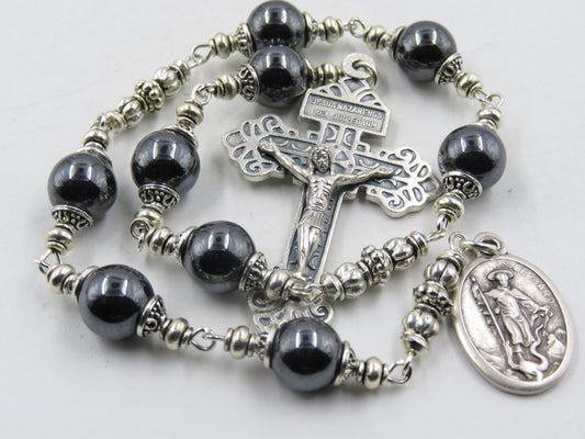 Handmade Saint Bernard prayer Chaplet, Confirmation gift, Pardon Crucifix prayer beads, Hematite prayer bead chaplet Spiritual prayer beads.