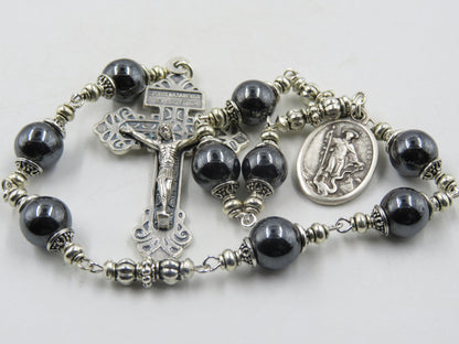 Handmade Saint Bernard prayer Chaplet, Confirmation gift, Pardon Crucifix prayer beads, Hematite prayer bead chaplet Spiritual prayer beads.