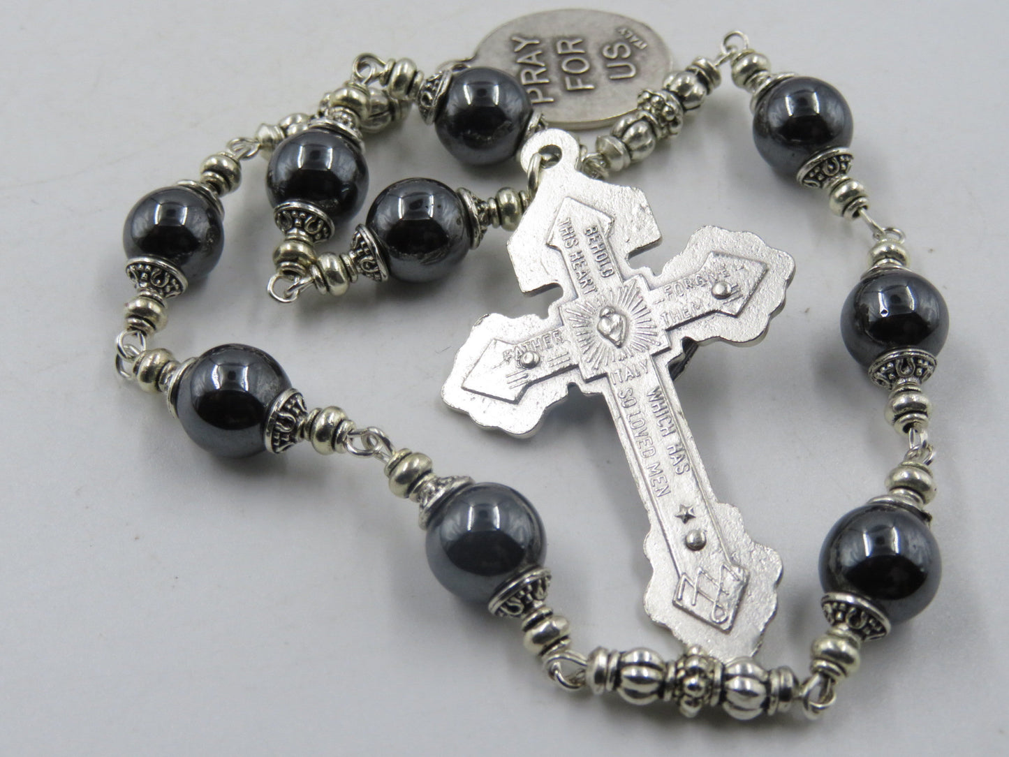 Handmade Saint Bernard prayer Chaplet, Confirmation gift, Pardon Crucifix prayer beads, Hematite prayer bead chaplet Spiritual prayer beads.