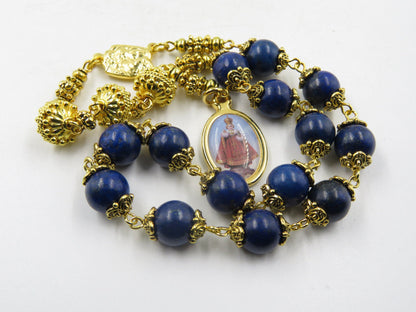 Heirloom Lapis Lazuli Infant of Prague Chaplet, holy Family prayer chaplet, Prayer Chaplet, Travel Rosary Car Visor, Christian prayer beads.