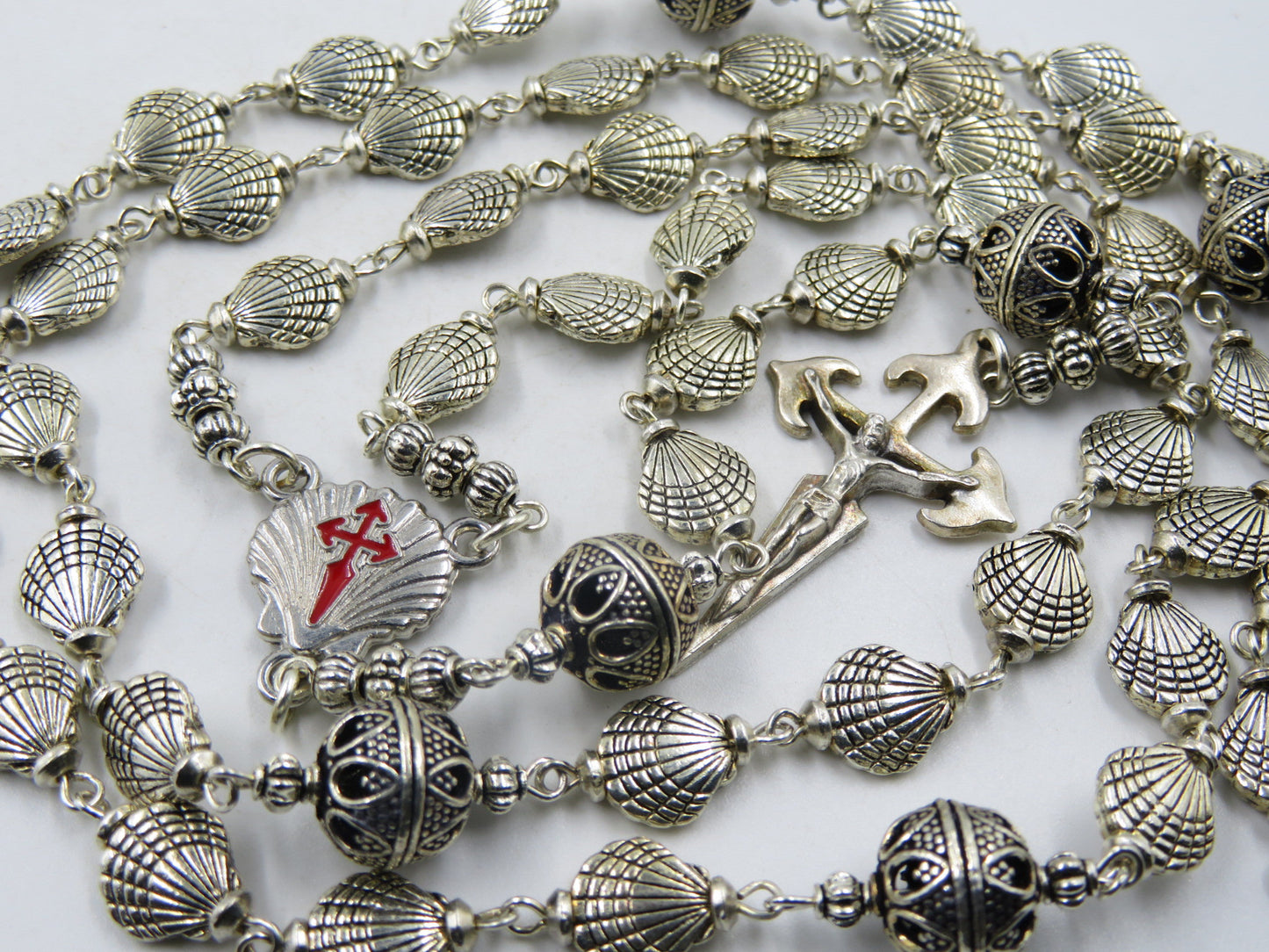 Saint James Catholic Rosary, Santiago de Compostela centre medal, Tibetan Silver Shell Rosaries, Pilgrims Rosary, Men's Rosaries.