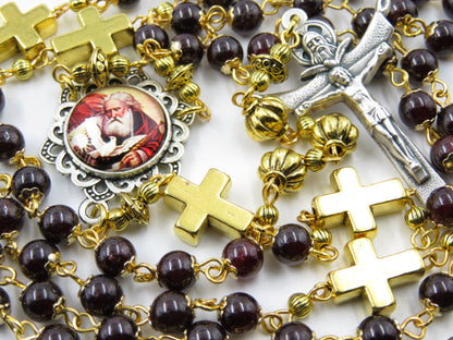God The Father garnet gemstone prayer chaplet, Handcrafted prayer beads, Holy Trinity Crucifix prayer beads, prayer beads, Religious Gift.
