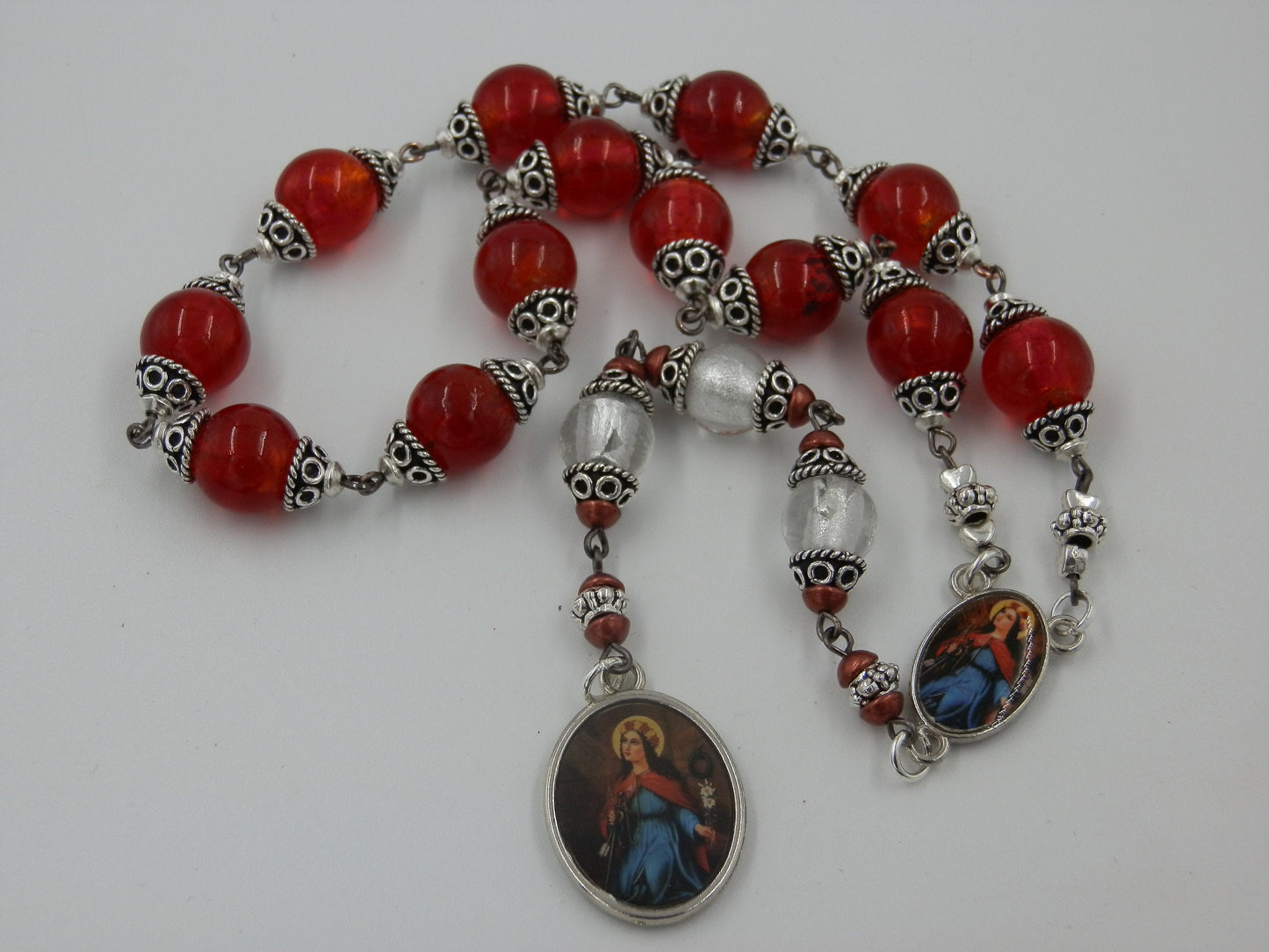 Large Saint Philomena prayer Chaplet beads, Saint Philomena novena beads, Rosaries, Patron Saints, Heirloom Rosaries, Wedding prayer beads.