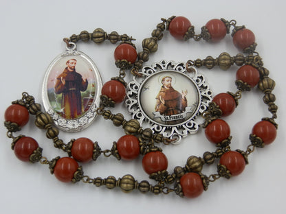 Large Heirloom Gemstone Saint Francis of Assisi prayer beads, Assisi beads, St. Francis medal, Heirloom Rosaries, Men's Prayer Chaplet.