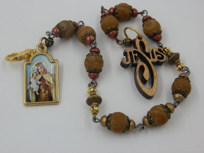 Our Lady of Mount Carmel gemstone prayer chaplet beads,  Holy Land prayer Beads, Travel Rosaries, Rosaries, Brown scapular travel beads.