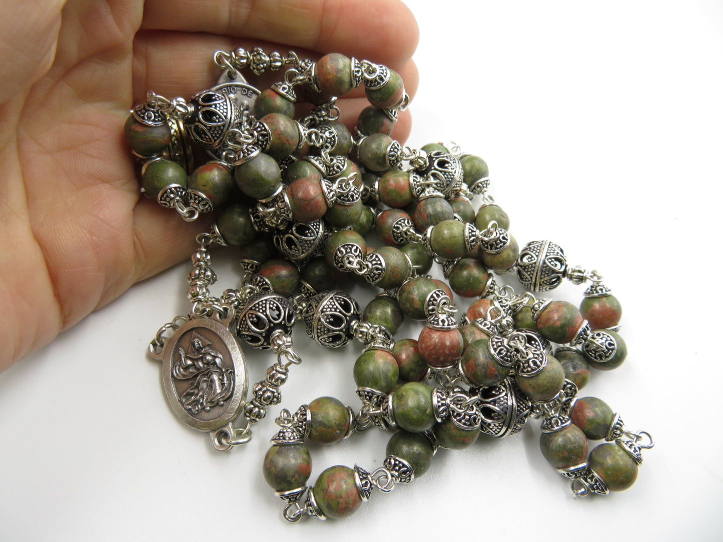 Large God The Father Chaplet Heirloom Gemstone Rosary beads, Our Lady of the Rosary medal, Gemstone Heirloom Rosaries, Men's Prayer Chaplet.