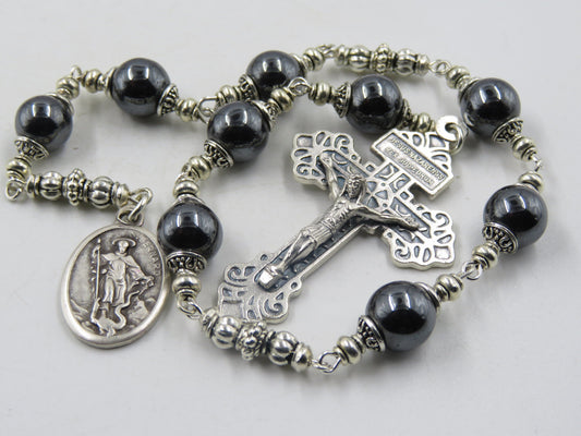 Handmade Saint Bernard prayer Chaplet, Confirmation gift, Pardon Crucifix prayer beads, Hematite prayer bead chaplet Spiritual prayer beads.