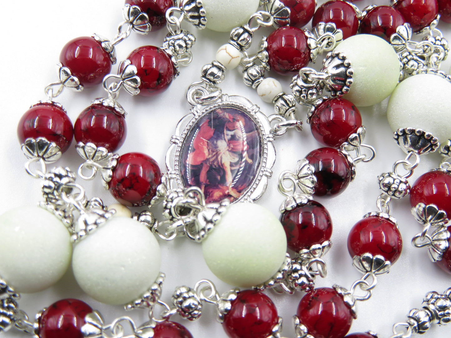 Heirloom Chaplet to Saint Michael the Archangel, St Michael beads, Rosary bead Chaplet, Crystal beads, Mens prayer beads, Guardian Angel.