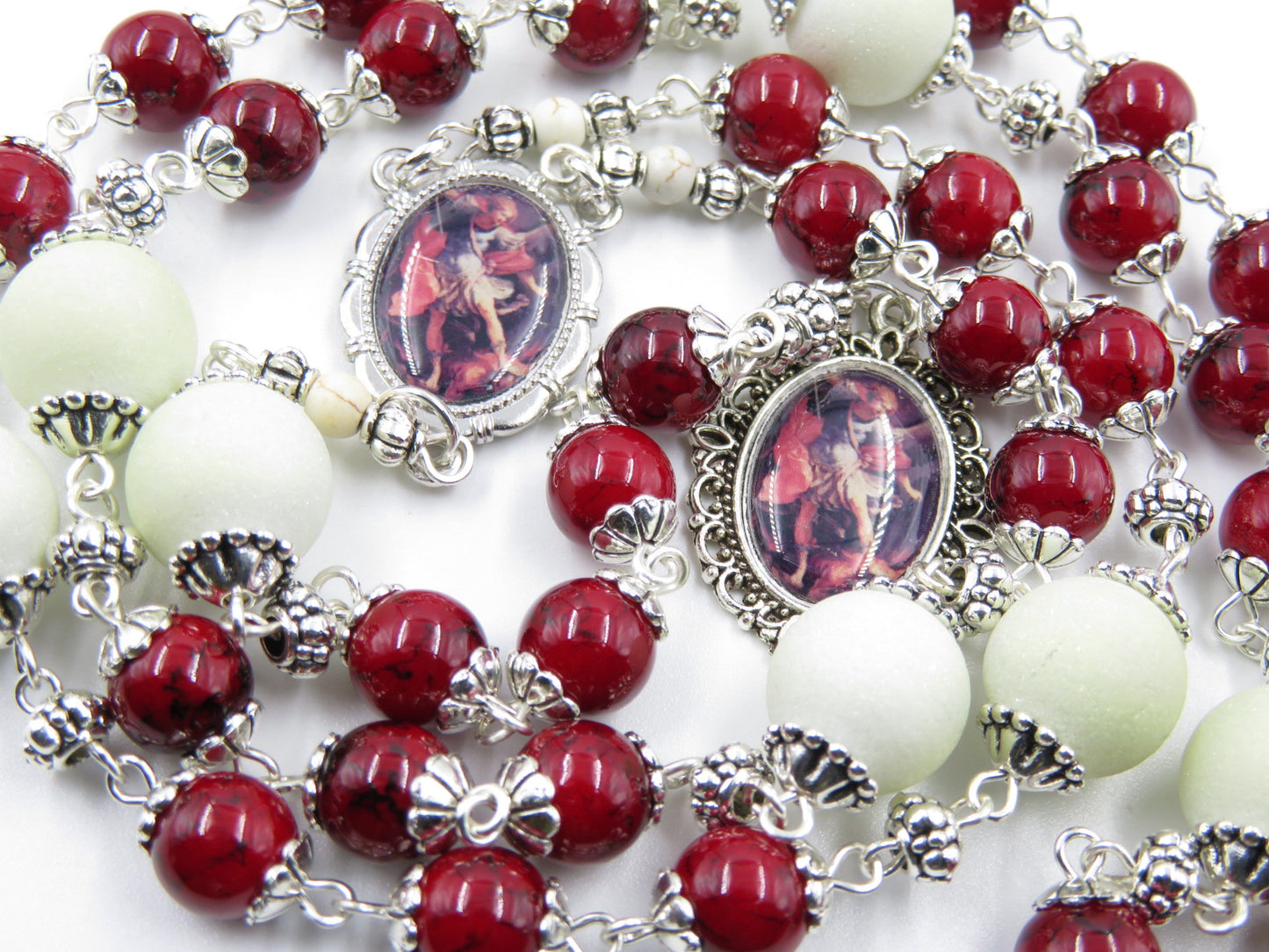 Heirloom Chaplet to Saint Michael the Archangel, St Michael beads, Rosary bead Chaplet, Crystal beads, Mens prayer beads, Guardian Angel.