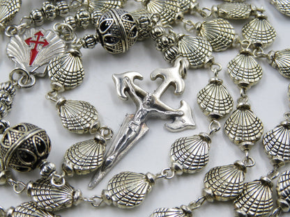 Saint James Catholic Rosary, Santiago de Compostela centre medal, Tibetan Silver Shell Rosaries, Pilgrims Rosary, Men's Rosaries.