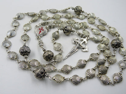 Saint James Catholic Rosary, Santiago de Compostela centre medal, Tibetan Silver Shell Rosaries, Pilgrims Rosary, Men's Rosaries.