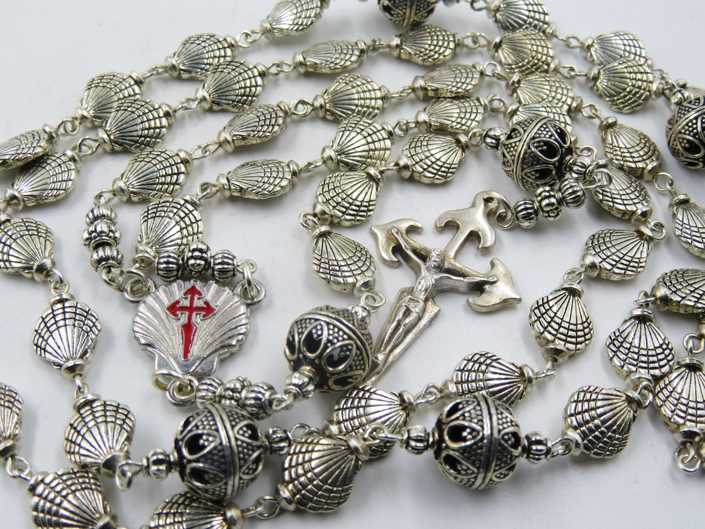 Saint James Catholic Rosary, Santiago de Compostela centre medal, Tibetan Silver Shell Rosaries, Pilgrims Rosary, Men's Rosaries.